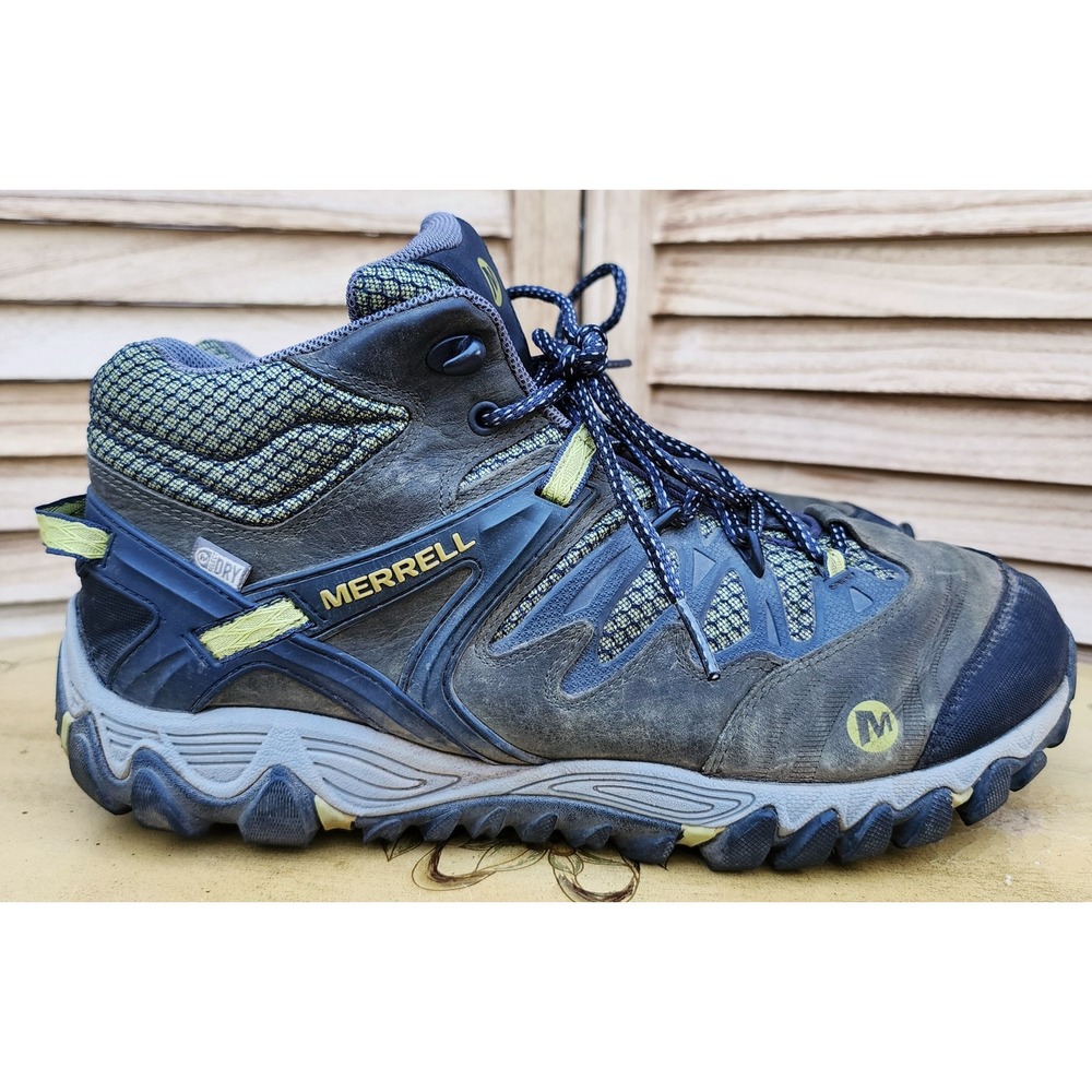 Merrell Sz 11 Moss Navy Leather M-Select Dry Hiking Boots J24611 Utility Camping